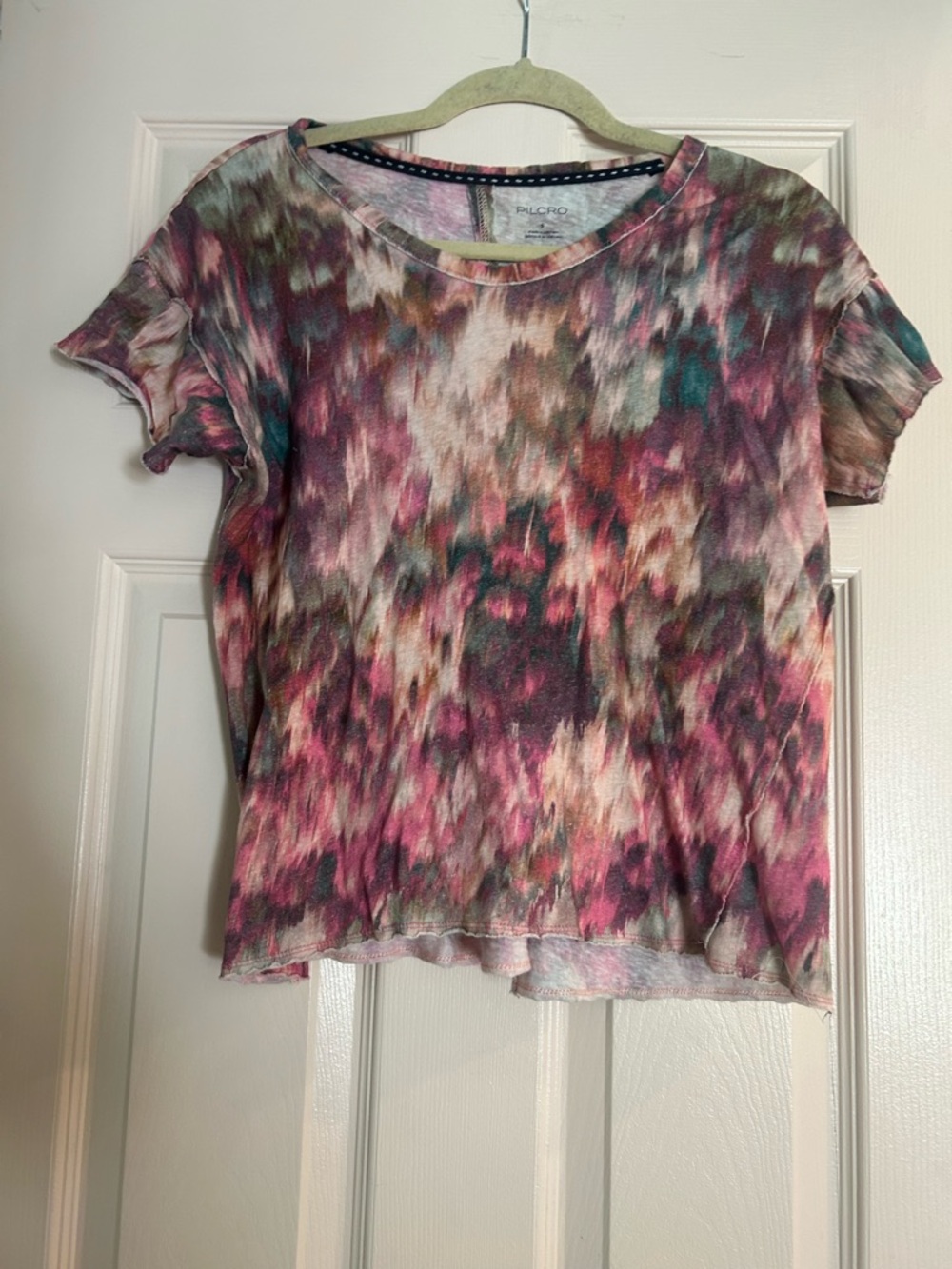 Pilcro Multicolor Short Sleeve Tie-Dye Tee in Pink, Olive and Tan Hues